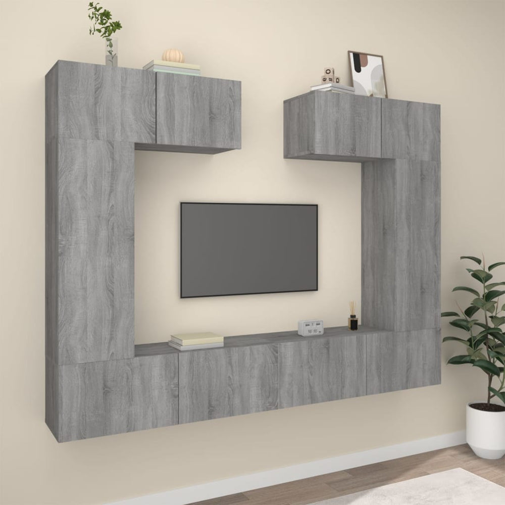 6-tlg. TV-Schrank-Set Grau Sonoma Holzwerkstoff