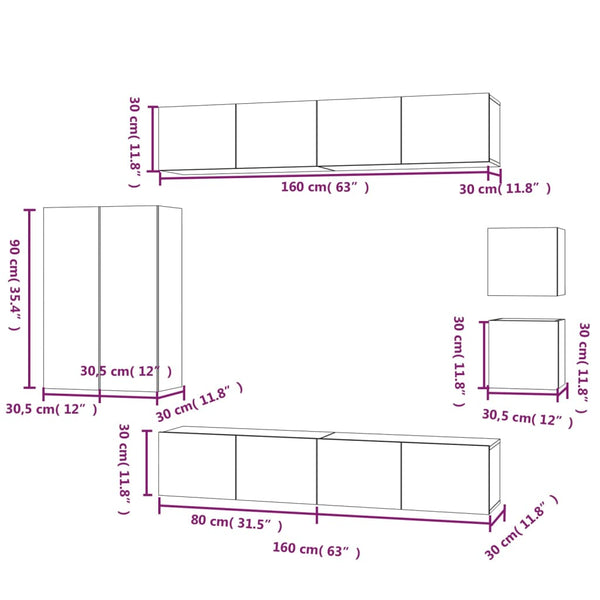 8-tlg. TV-Schrank-Set Grau Sonoma Holzwerkstoff