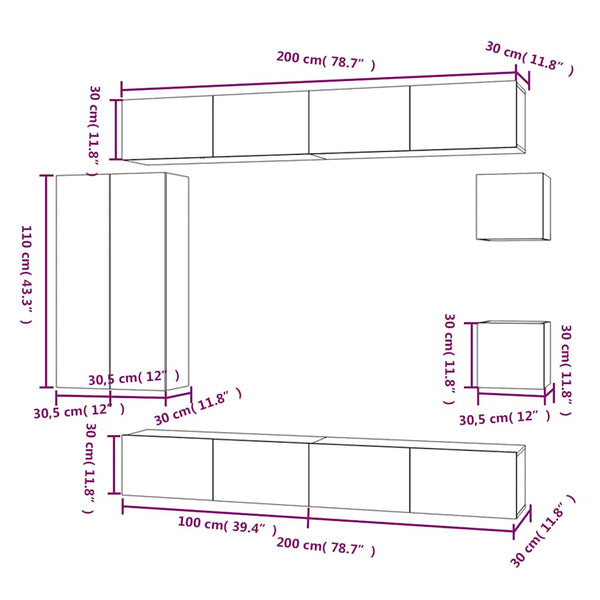 8-tlg. TV-Schrank-Set Weiß Holzwerkstoff