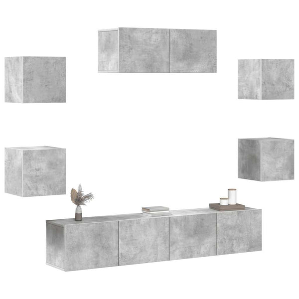 7-tlg. TV-Schrank-Set Betongrau Holzwerkstoff