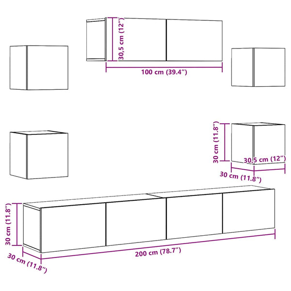 7-tlg. TV-Schrank-Set Betongrau Holzwerkstoff