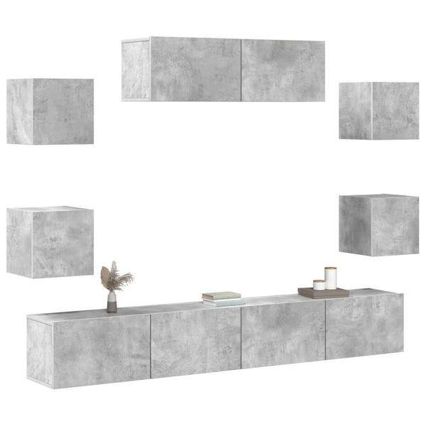 7-tlg. TV-Schrank-Set Betongrau Holzwerkstoff
