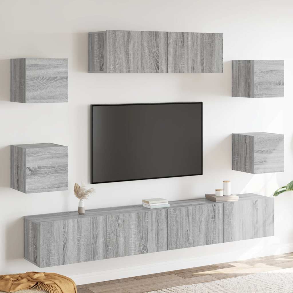 7-tlg. TV-Schrank-Set Grau Sonoma Holzwerkstoff