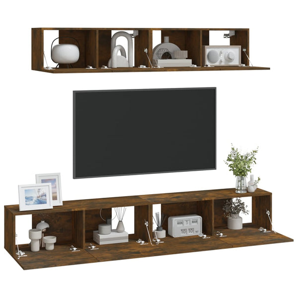 4-tlg. TV-Schrank-Set Räuchereiche Holzwerkstoff