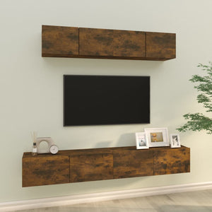 4-tlg. TV-Schrank-Set Räuchereiche Holzwerkstoff