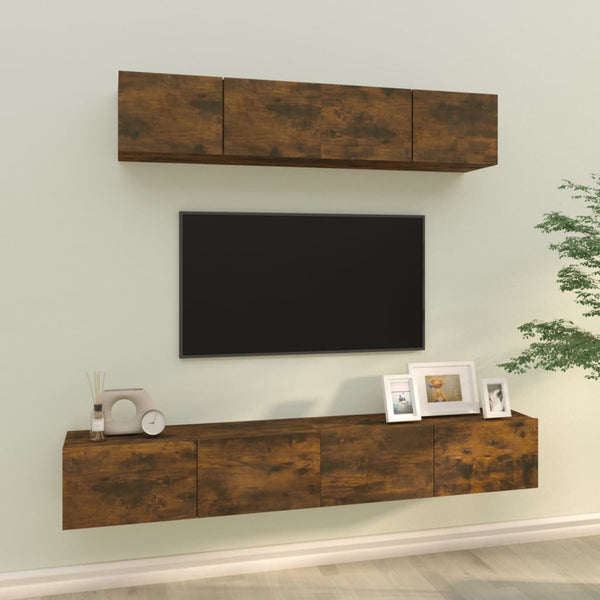 4-tlg. TV-Schrank-Set Räuchereiche Holzwerkstoff