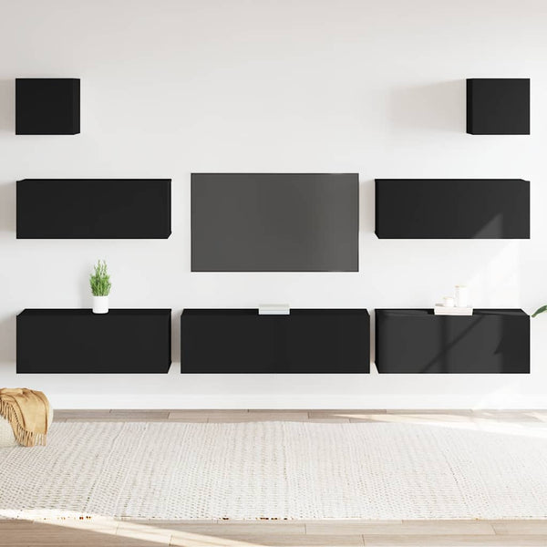 7-tlg. TV-Schrank-Set Schwarz Holzwerkstoff