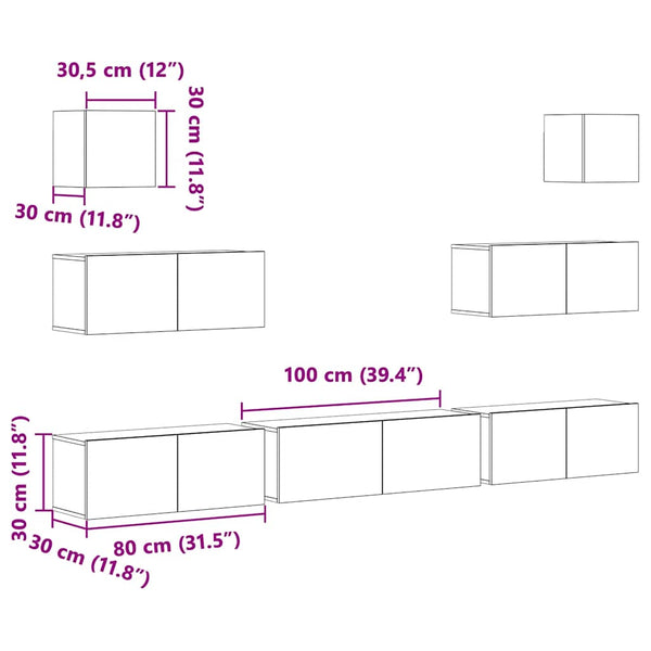 7-tlg. TV-Schrank-Set Betongrau Holzwerkstoff
