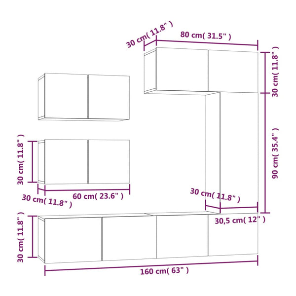 6-tlg. TV-Schrank-Set Räuchereiche Holzwerkstoff