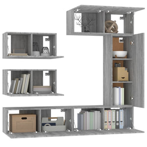 6-tlg. TV-Schrank-Set Grau Sonoma Holzwerkstoff