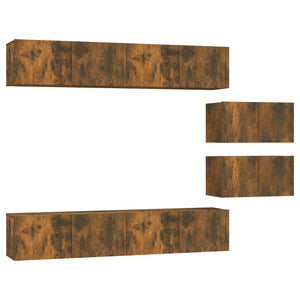 6-tlg. TV-Schrank-Set Räuchereiche Holzwerkstoff