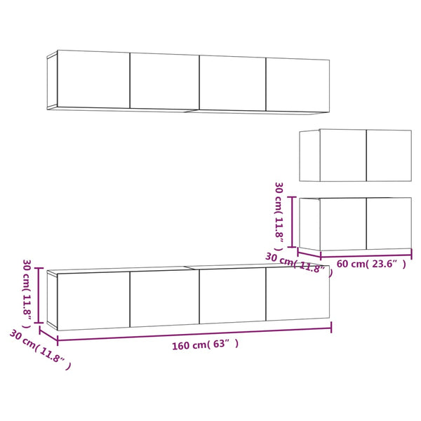 6-tlg. TV-Schrank-Set Räuchereiche Holzwerkstoff