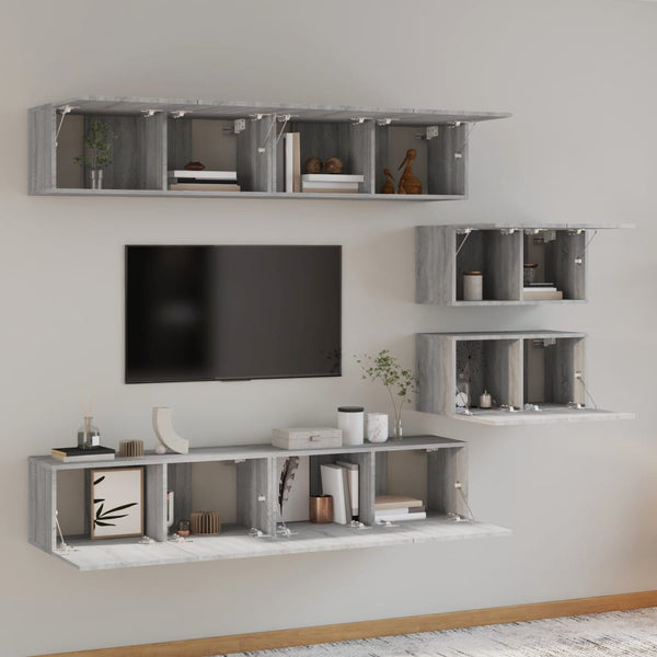 6-tlg. TV-Schrank-Set Grau Sonoma Holzwerkstoff