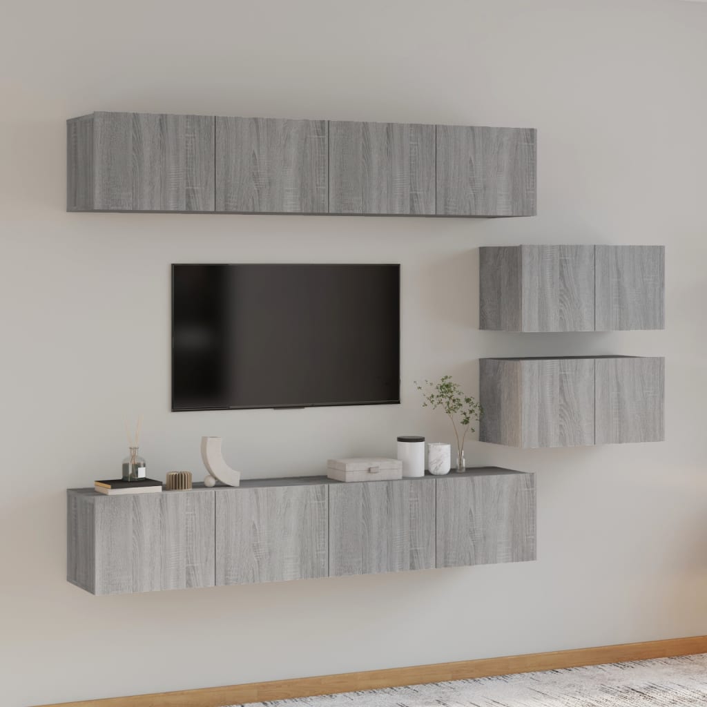 6-tlg. TV-Schrank-Set Grau Sonoma Holzwerkstoff