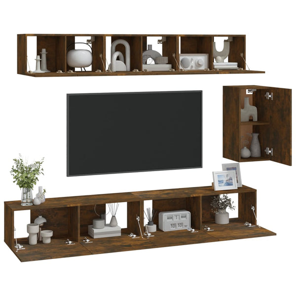 6-tlg. TV-Schrank-Set Räuchereiche Holzwerkstoff