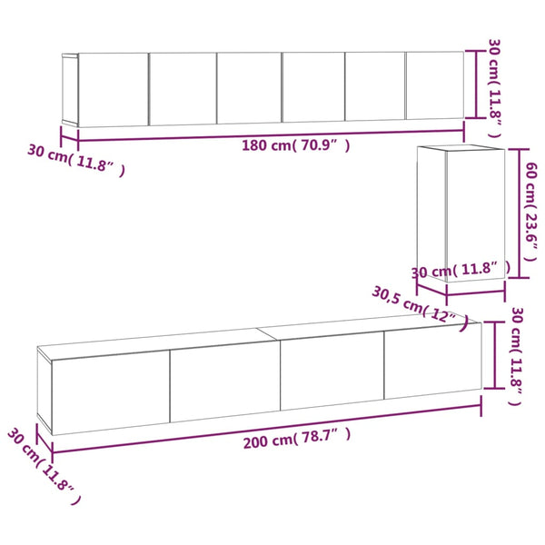 6-tlg. TV-Schrank-Set Räuchereiche Holzwerkstoff