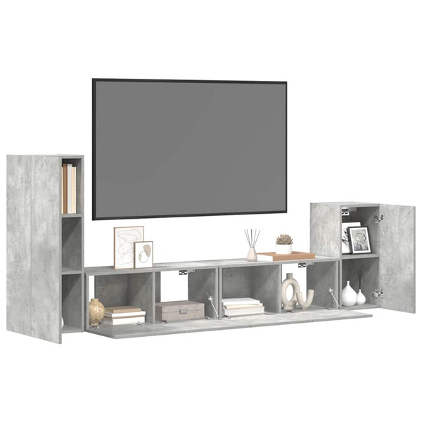 4-tlg. TV-Schrank-Set Betongrau Holzwerkstoff