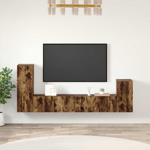 4-tlg. TV-Schrank-Set Räuchereiche Holzwerkstoff