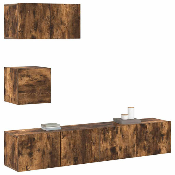 4-tlg. TV-Schrank-Set Räuchereiche Holzwerkstoff