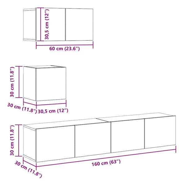4-tlg. TV-Schrank-Set Grau Sonoma Holzwerkstoff