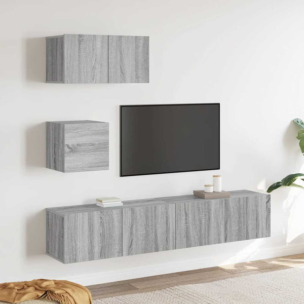 4-tlg. TV-Schrank-Set Grau Sonoma Holzwerkstoff