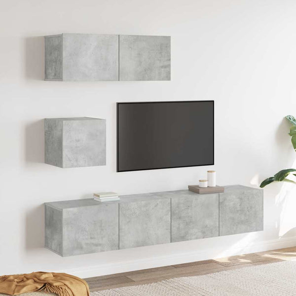 4-tlg. TV-Schrank-Set Betongrau Holzwerkstoff