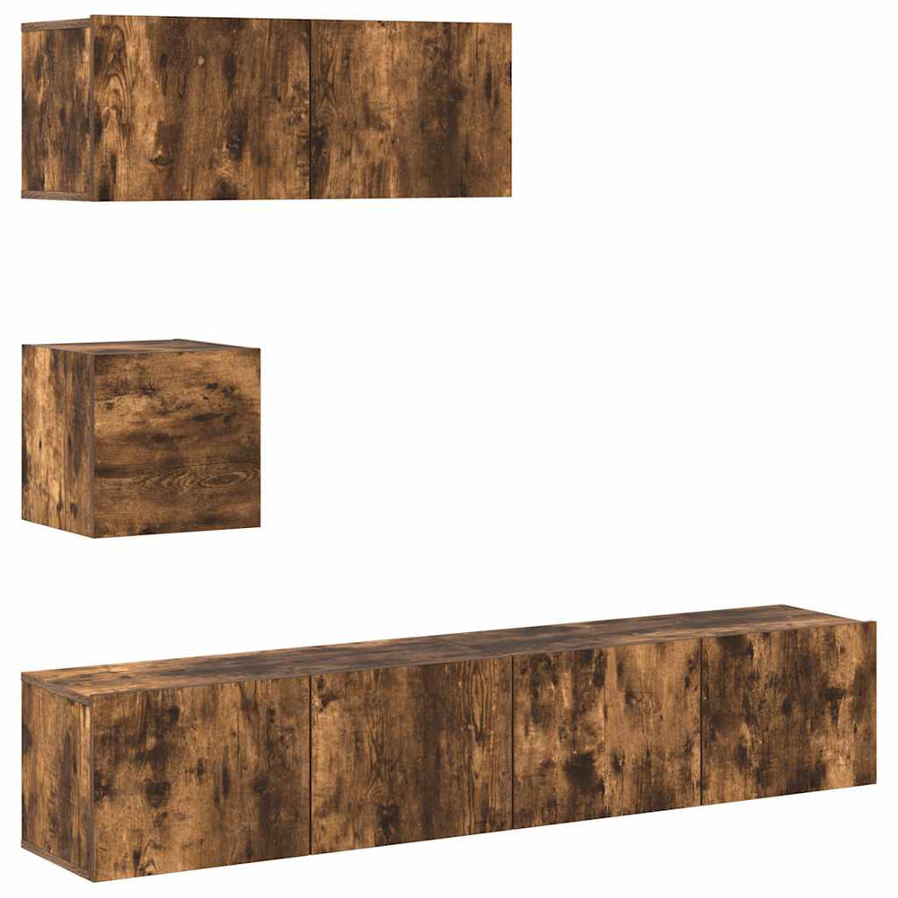 4-tlg. TV-Schrank-Set Räuchereiche Holzwerkstoff