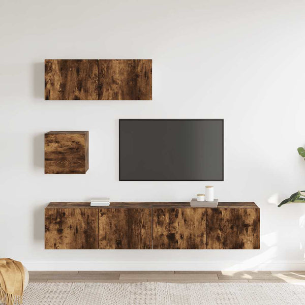 4-tlg. TV-Schrank-Set Räuchereiche Holzwerkstoff