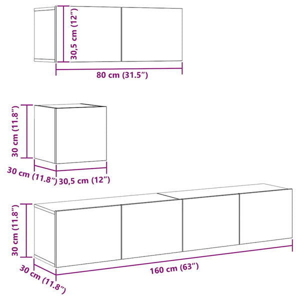 4-tlg. TV-Schrank-Set Räuchereiche Holzwerkstoff