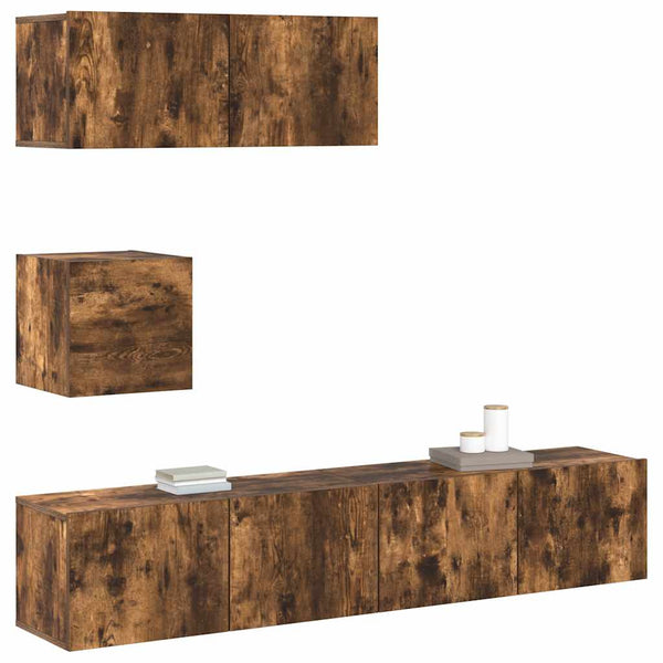 4-tlg. TV-Schrank-Set Räuchereiche Holzwerkstoff