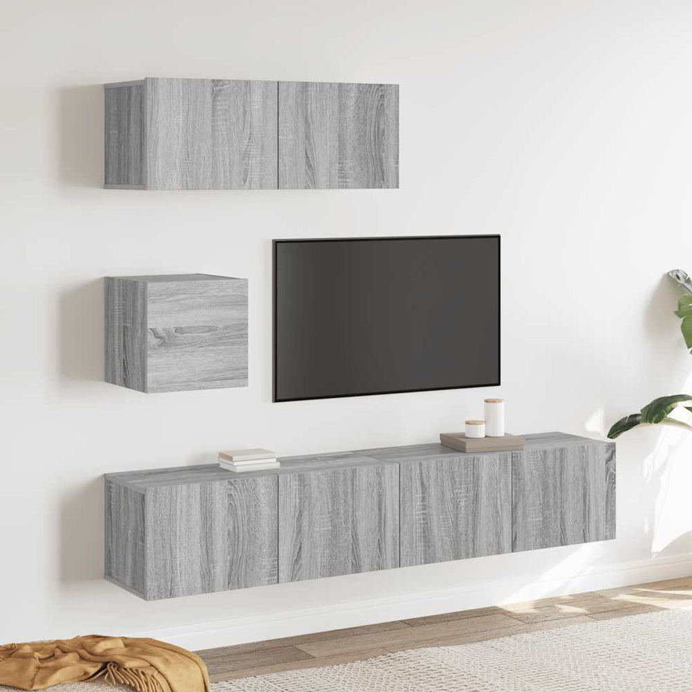 4-tlg. TV-Schrank-Set Grau Sonoma Holzwerkstoff