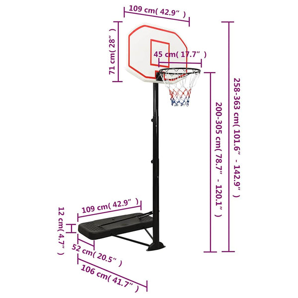 Verstellbarer Basketballständer Weiß 258-363 cm