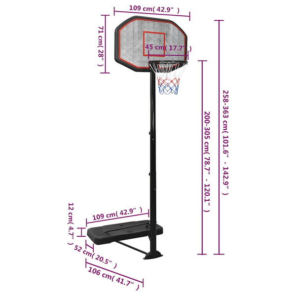 Verstellbarer Basketballständer 258-363cm Schwarz