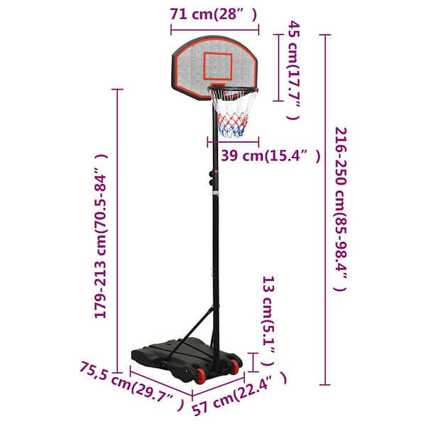 Verstellbarer Basketballständer 216-250cm Schwarz