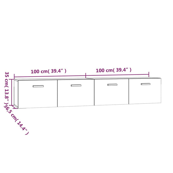 vidaXL Armoires murales 2 pcs Gris béton 100x36,5x35 cm Bois d'ingénierie