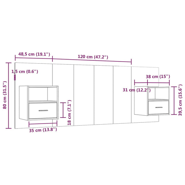 Kopfteil mit Nachttischen Weiß Holzwerkstoff