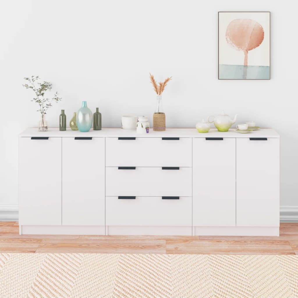 vidaXL Buffet 3 pièces blanc bois d'ingénierie