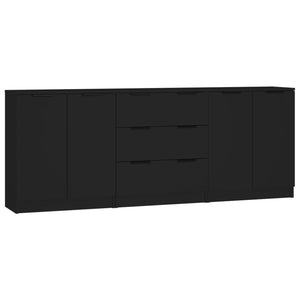 3-tlg. Sideboard-Set Schwarz Holzwerkstoff