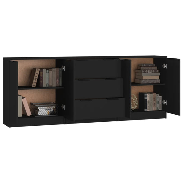 3-tlg. Sideboard-Set Schwarz Holzwerkstoff