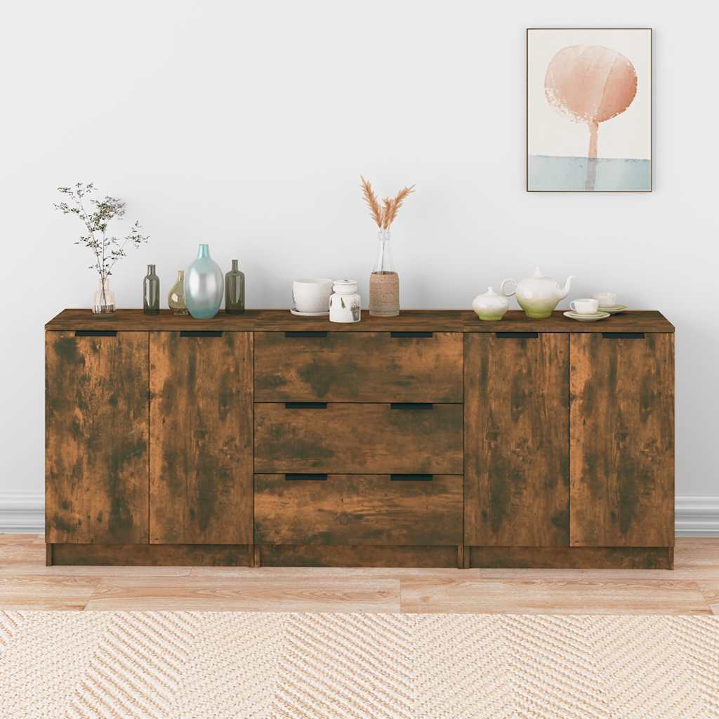 3-tlg. Sideboard Räuchereiche Holzwerkstoff