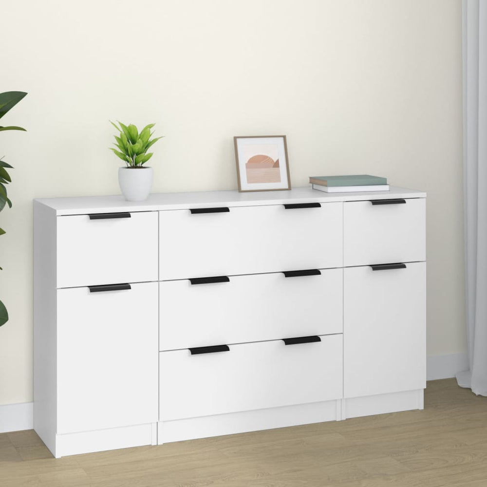 vidaXL 3-Piece Sideboard Set White Engineered Wood