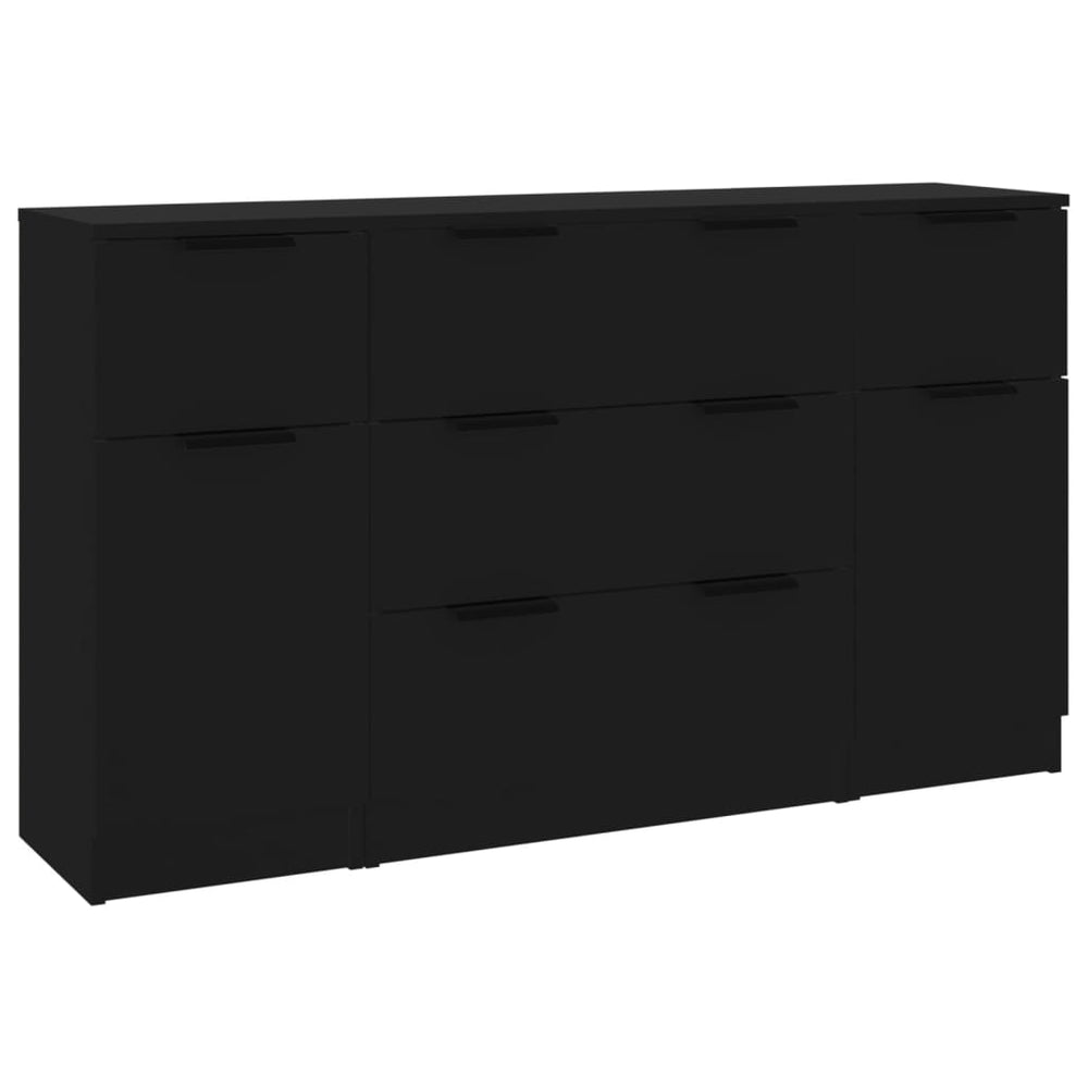 vidaXL 3-Piece Sideboard Set Black Engineered Wood