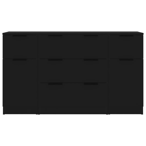 3-tlg. Sideboard-Set Schwarz Holzwerkstoff