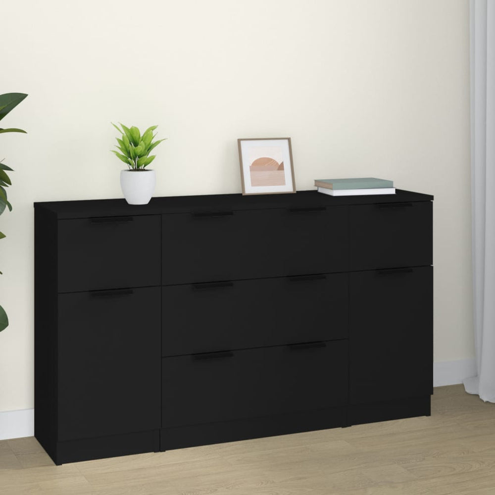 vidaXL 3-Piece Sideboard Set Black Engineered Wood