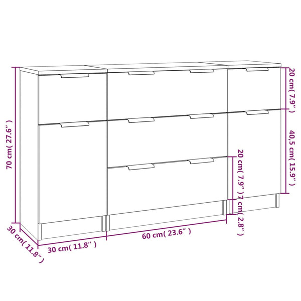 vidaXL 3-Piece Sideboard Set Sonoma Oak Engineered Wood