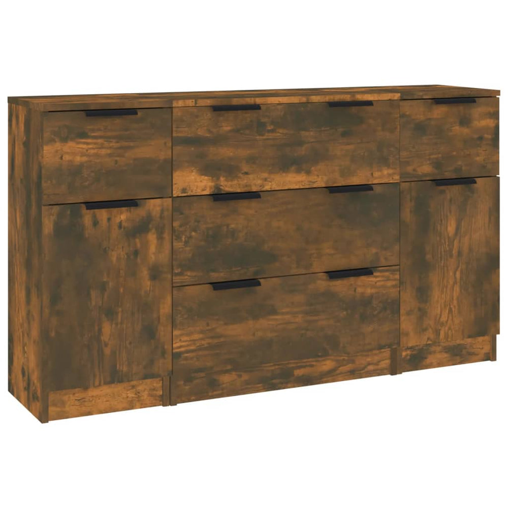 vidaXL 3-Piece Sideboard Set Smoked Oak Engineered Wood