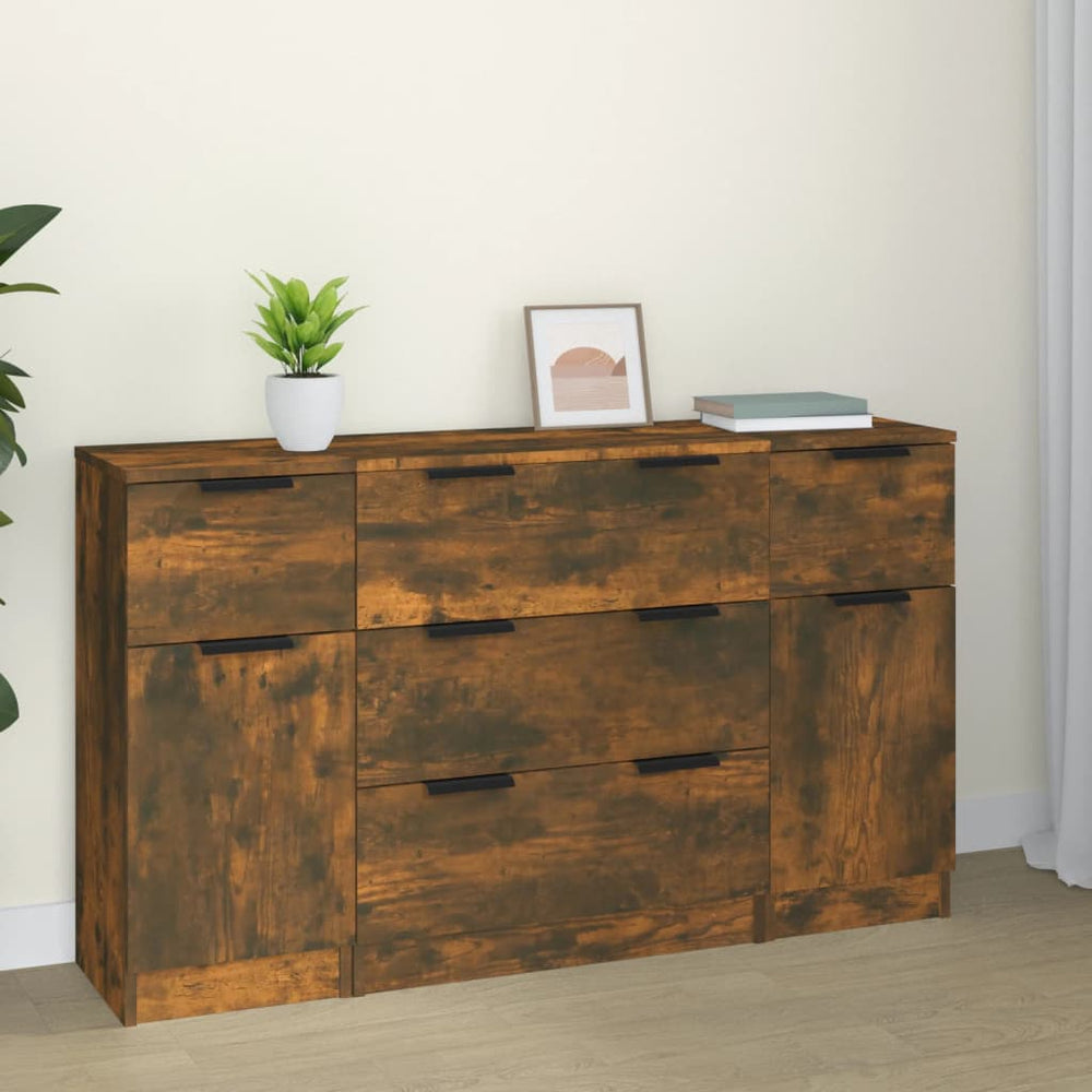 vidaXL 3-Piece Sideboard Set Smoked Oak Engineered Wood