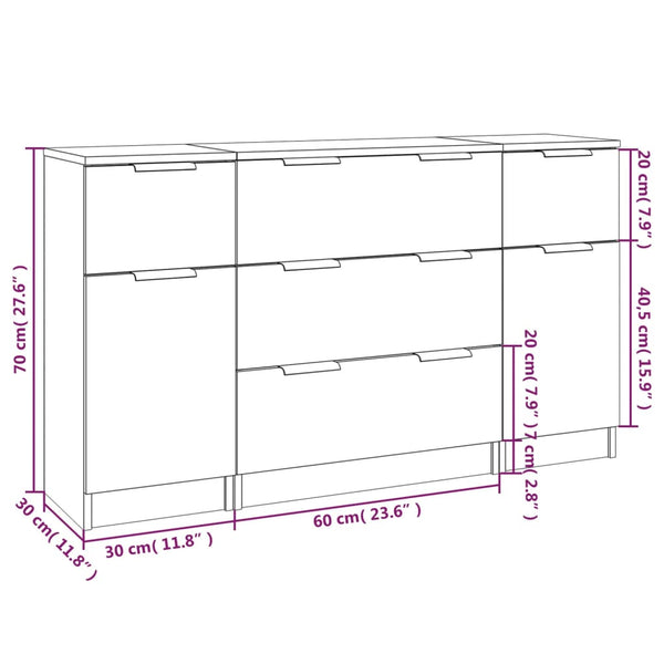 3-tlg. Sideboard-Set Grau Sonoma Holzwerkstoff