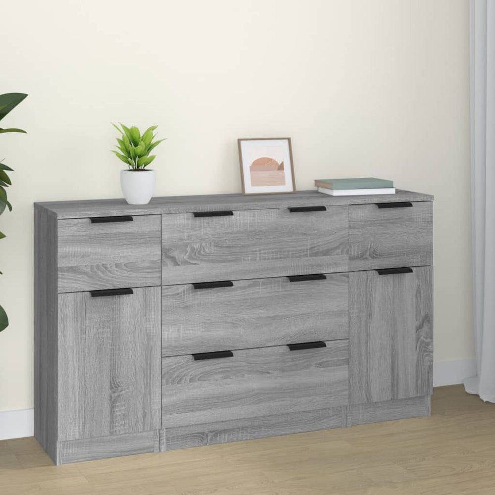 vidaXL 3-Piece Sideboard Set Grey Sonoma Chipboard