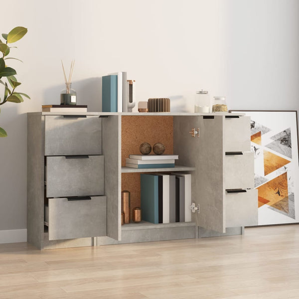 Sideboards 3 Stk. Betongrau Holzwerkstoff